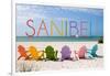 Sanibel, Florida - Colorful Beach Chairs-Lantern Press-Framed Art Print