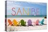 Sanibel, Florida - Colorful Beach Chairs-Lantern Press-Stretched Canvas