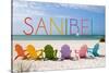 Sanibel, Florida - Colorful Beach Chairs-Lantern Press-Stretched Canvas