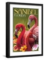 Sanibel, Florida - Flamingos-Lantern Press-Framed Art Print