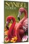 Sanibel, Florida - Flamingos-Lantern Press-Mounted Art Print