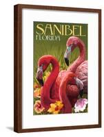 Sanibel, Florida - Flamingos-Lantern Press-Framed Art Print