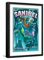 Sanibel, Florida - Live Mermaids-Lantern Press-Framed Art Print