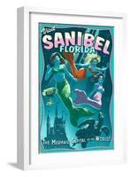 Sanibel, Florida - Live Mermaids-Lantern Press-Framed Art Print