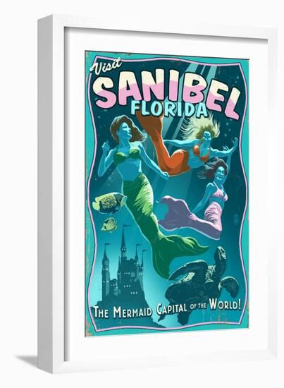 Sanibel, Florida - Live Mermaids-Lantern Press-Framed Art Print