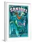 Sanibel, Florida - Live Mermaids-Lantern Press-Framed Art Print