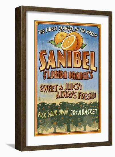 Sanibel, Florida - Orange Grove Vintage Sign-Lantern Press-Framed Art Print