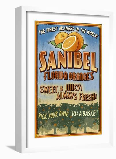 Sanibel, Florida - Orange Grove Vintage Sign-Lantern Press-Framed Art Print