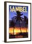 Sanibel, Florida - Palms and Sunset-Lantern Press-Framed Art Print