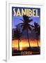 Sanibel, Florida - Palms and Sunset-Lantern Press-Framed Art Print