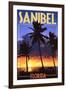Sanibel, Florida - Palms and Sunset-Lantern Press-Framed Art Print