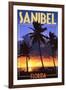 Sanibel, Florida - Palms and Sunset-Lantern Press-Framed Art Print