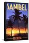 Sanibel, Florida - Palms and Sunset-Lantern Press-Framed Stretched Canvas
