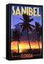 Sanibel, Florida - Palms and Sunset-Lantern Press-Framed Stretched Canvas