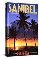 Sanibel, Florida - Palms and Sunset-Lantern Press-Stretched Canvas