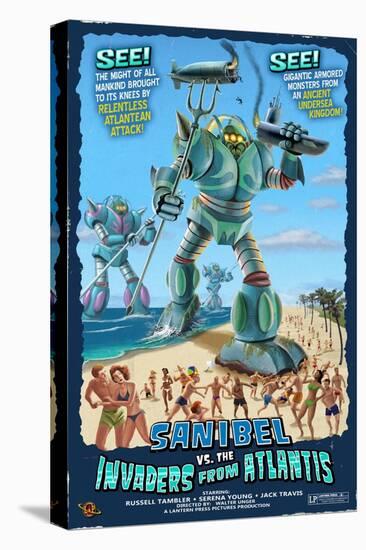 Sanibel, Florida - Sanibel vs. Atlantean Invaders-Lantern Press-Stretched Canvas