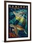 Sanibel, Florida - Sea Turtle Paper Mosaic-Lantern Press-Framed Art Print