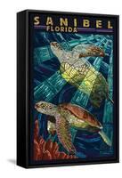 Sanibel, Florida - Sea Turtle Paper Mosaic-Lantern Press-Framed Stretched Canvas