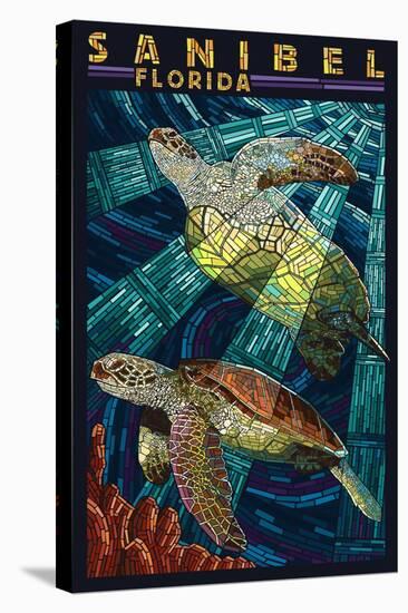 Sanibel, Florida - Sea Turtle Paper Mosaic-Lantern Press-Stretched Canvas