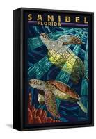 Sanibel, Florida - Sea Turtle Paper Mosaic-Lantern Press-Framed Stretched Canvas