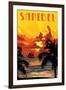 Sanibel, Florida - Sunset and Ship-Lantern Press-Framed Art Print