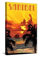 Sanibel, Florida - Sunset and Ship-Lantern Press-Stretched Canvas