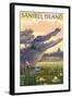 Sanibel Island, Florida - Alligator-Lantern Press-Framed Art Print