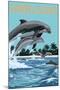 Sanibel Island, Florida - Dolphins Jumping-Lantern Press-Mounted Art Print