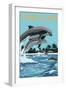 Sanibel Island, Florida - Dolphins Jumping-Lantern Press-Framed Art Print