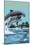 Sanibel Island, Florida - Dolphins Jumping-Lantern Press-Mounted Art Print
