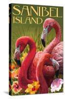 Sanibel Island, Florida - Flamingos-Lantern Press-Stretched Canvas