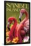 Sanibel Island, Florida - Flamingos-Lantern Press-Framed Art Print