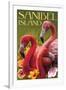 Sanibel Island, Florida - Flamingos-Lantern Press-Framed Art Print