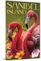 Sanibel Island, Florida - Flamingos-Lantern Press-Mounted Art Print