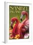 Sanibel Island, Florida - Flamingos-Lantern Press-Framed Art Print