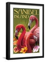 Sanibel Island, Florida - Flamingos-Lantern Press-Framed Art Print