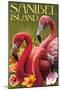 Sanibel Island, Florida - Flamingos-Lantern Press-Mounted Art Print
