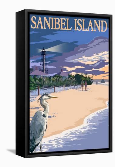 Sanibel Island, Florida - Lighthouse-Lantern Press-Framed Stretched Canvas