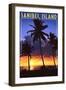 Sanibel Island, Florida - Palm and Sunset-Lantern Press-Framed Art Print