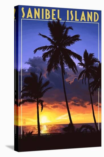 Sanibel Island, Florida - Palm and Sunset-Lantern Press-Stretched Canvas