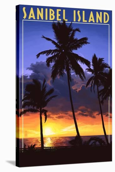 Sanibel Island, Florida - Palm and Sunset-Lantern Press-Stretched Canvas