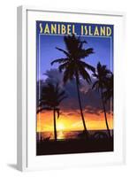 Sanibel Island, Florida - Palm and Sunset-Lantern Press-Framed Art Print