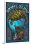 Sanibel Island, Florida - Sea Turtle Art Nouveau-Lantern Press-Framed Art Print