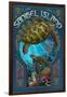 Sanibel Island, Florida - Sea Turtle Art Nouveau-Lantern Press-Framed Art Print