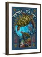 Sanibel Island, Florida - Sea Turtle Art Nouveau-Lantern Press-Framed Art Print