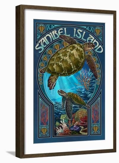 Sanibel Island, Florida - Sea Turtle Art Nouveau-Lantern Press-Framed Art Print