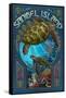 Sanibel Island, Florida - Sea Turtle Art Nouveau-Lantern Press-Framed Stretched Canvas