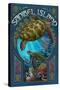 Sanibel Island, Florida - Sea Turtle Art Nouveau-Lantern Press-Stretched Canvas