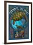 Sanibel Island, Florida - Sea Turtle Art Nouveau-Lantern Press-Framed Art Print