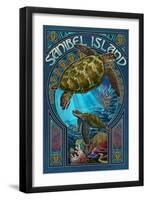 Sanibel Island, Florida - Sea Turtle Art Nouveau-Lantern Press-Framed Art Print